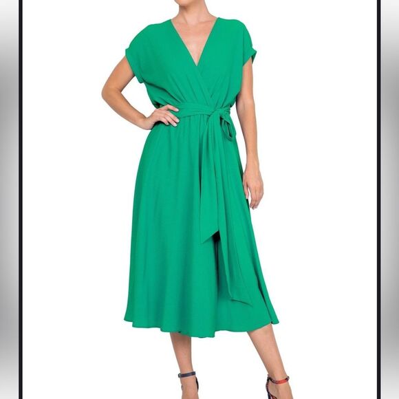 💚 Meghan Los Angeles Green Midi Wrap Dress - XL NWOT - Picture 1 of 5